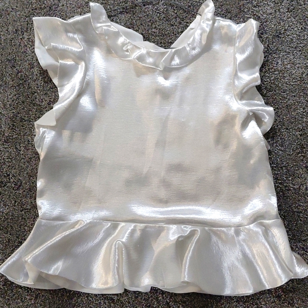 Endless Rose White Satin Ruffle Top Peplum Blouse